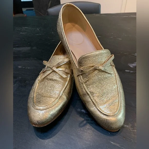 J. Crew Gold Leather Loafers ladies 9.5 - Picture 1 of 7